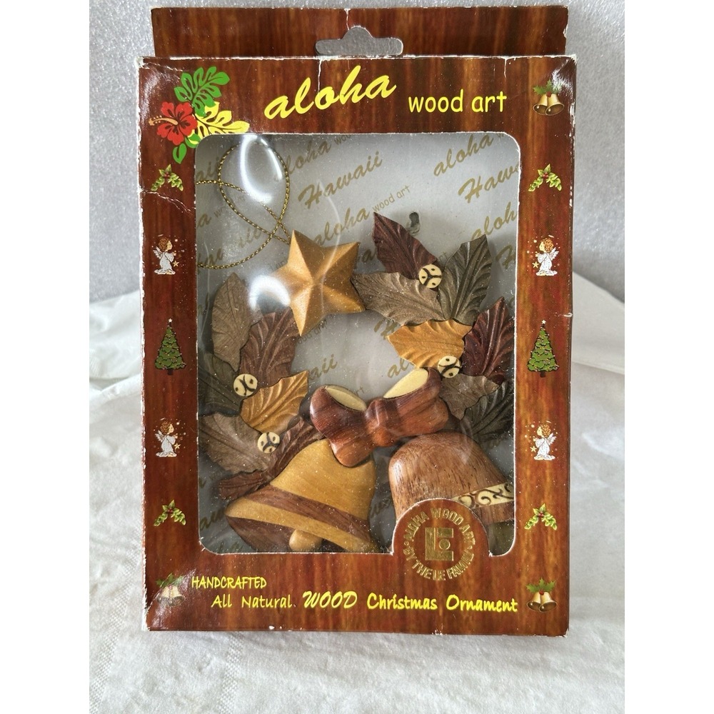 Aloha Wood Art Handcrafted Natural Wood Bell Leaves Ornament by Thele Family New